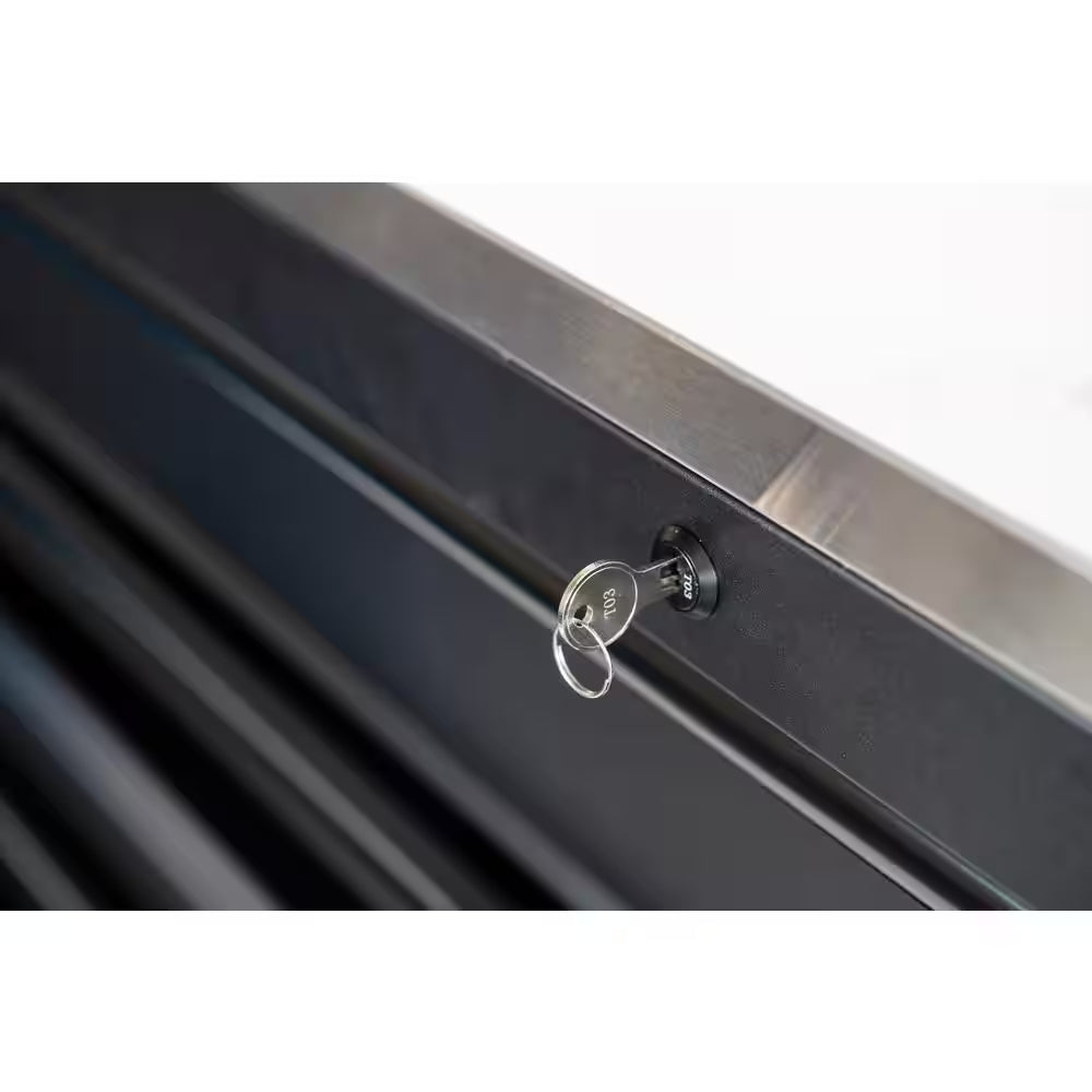 96 In. W X 24 In. D 16-Drawer Heavy-Duty Mobile Workbench with Stainless Steel Top in Matte Black