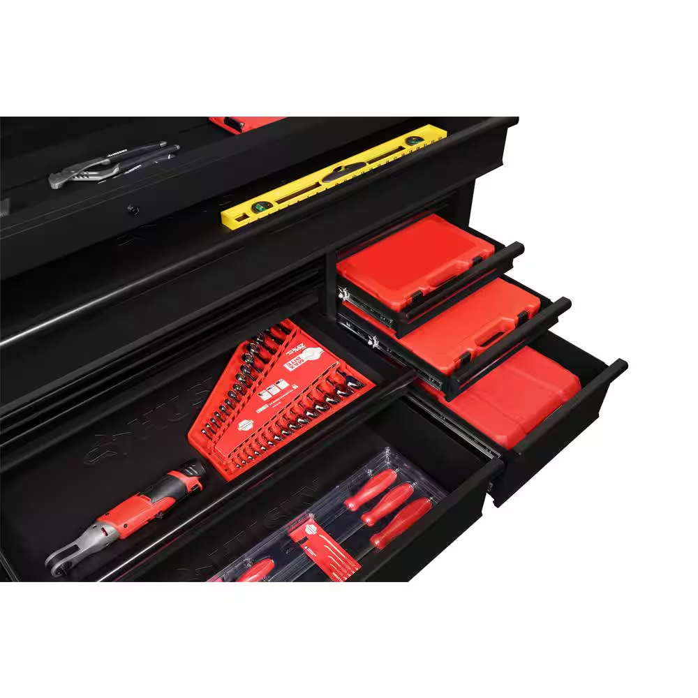 72 In. W X 24 In. D Heavy Duty 18-Drawer Mobile Workbench Cabinet with Adjustable-Height Hardwood Top in Matte Black