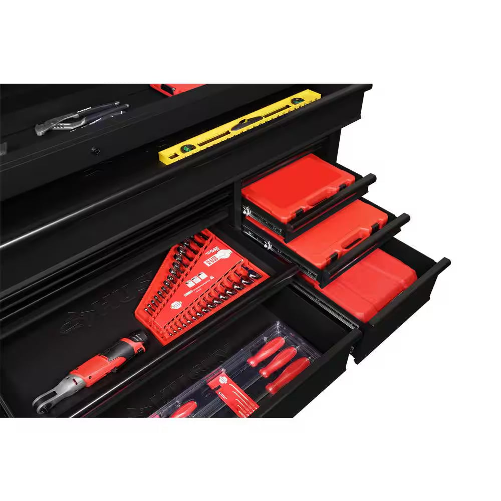 72 In. W X 24 In. D Heavy Duty 18-Drawer Mobile Workbench Cabinet with Adjustable-Height Hardwood Top in Matte Black