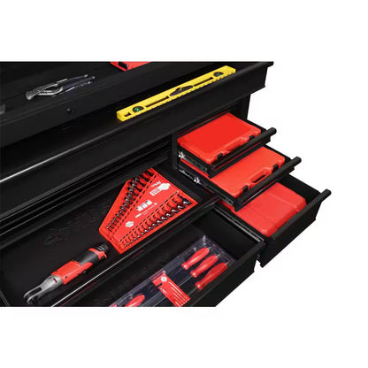 72 In. W X 24 In. D Heavy Duty 18-Drawer Mobile Workbench Cabinet with Adjustable-Height Hardwood Top in Matte Black