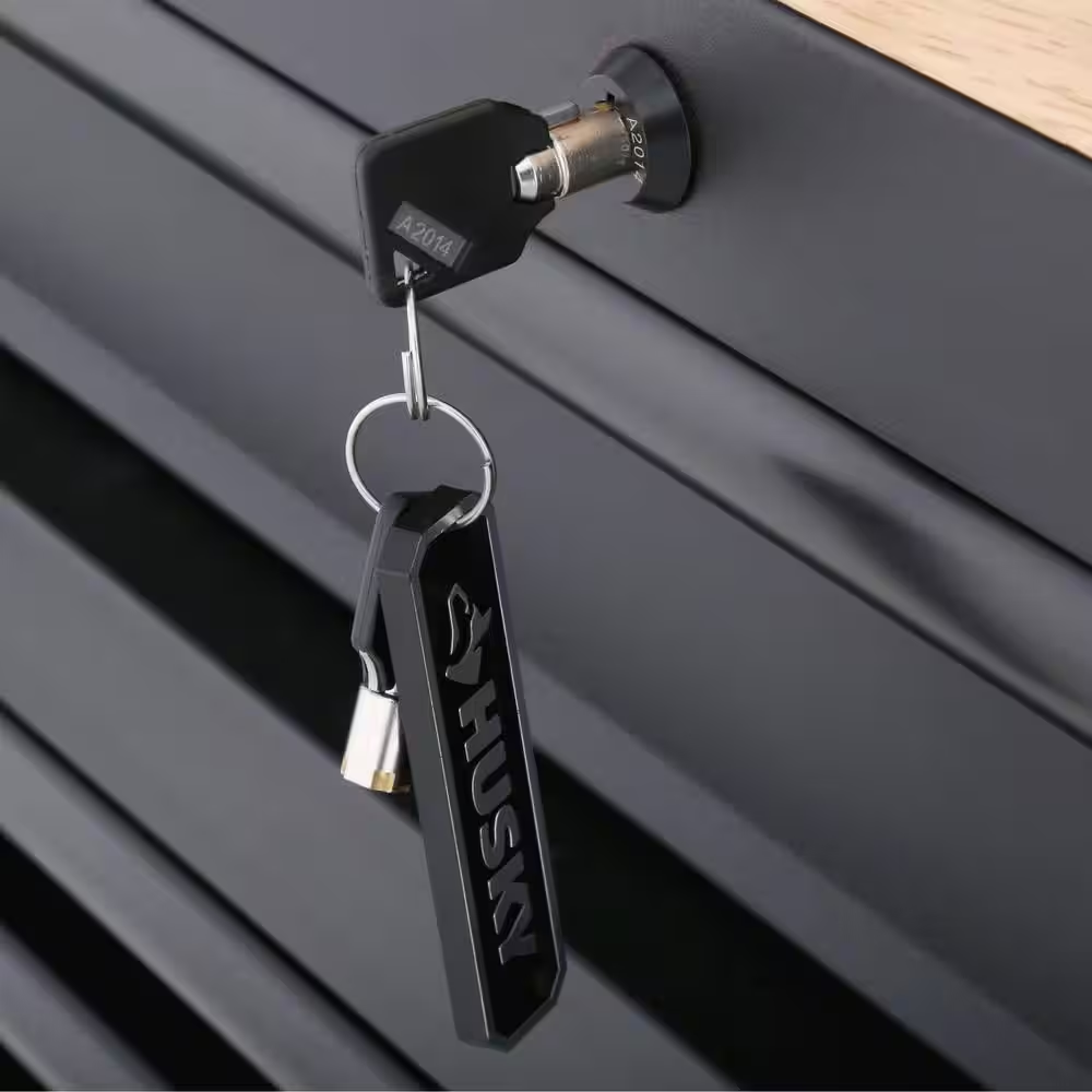 61 In. W X 26 In. D Heavy Duty 10-Drawer 1-Door Mobile Workbench with Hardwood Top, Pegboard and Shelf in Matte Black