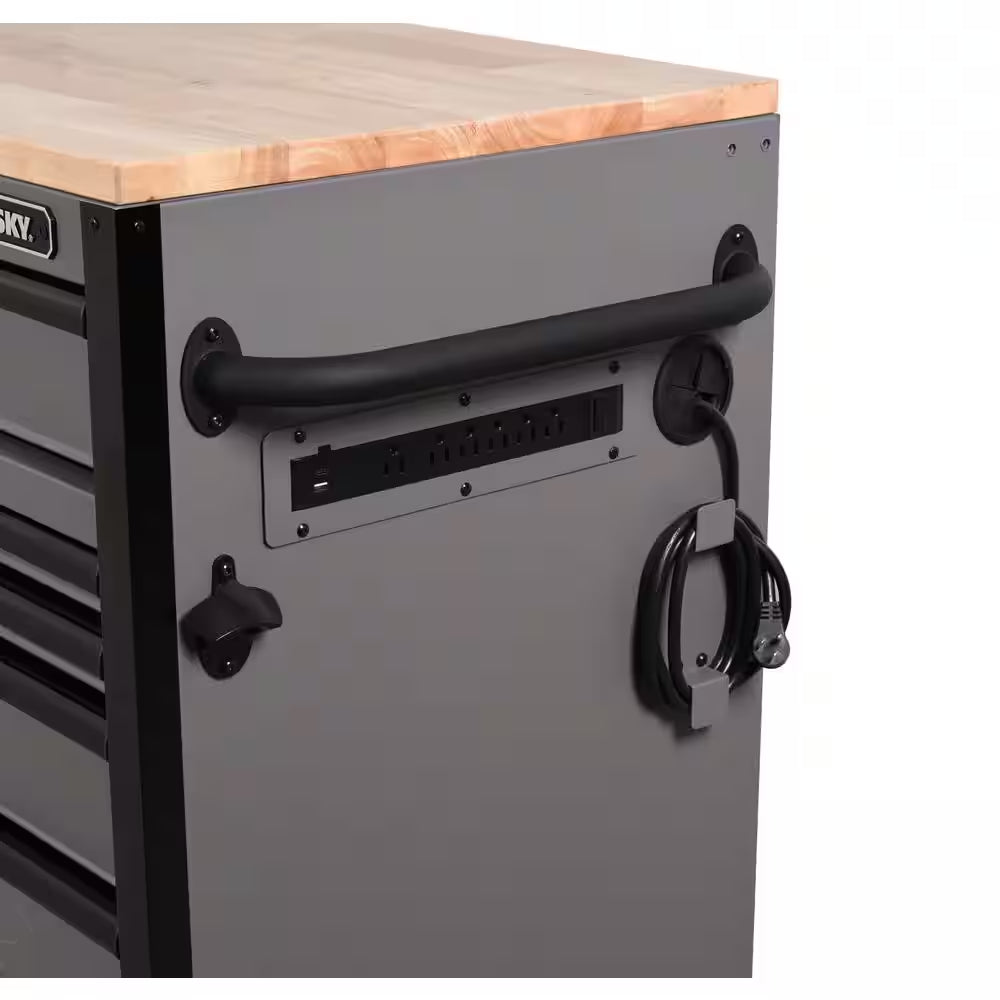 Heavy Duty 61 In. W X 23 In. D 15-Drawer Matte Gray Mobile Workbench Cabinet with Solid Wood Top