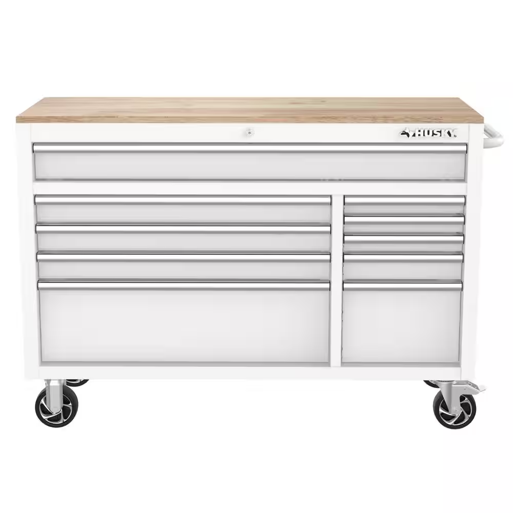 Modular Tool Storage 52 In. W White Mobile Workbench Cabinet
