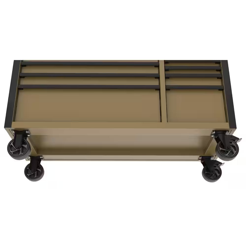 Standard-Duty 52 In. W 10-Drawer Matte Tan Mobile Workbench Cabinet with Solid Wood Top
