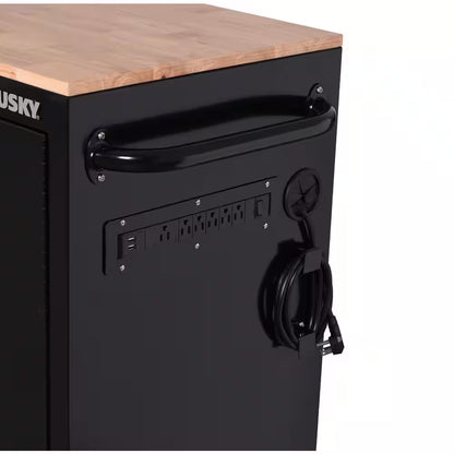 Standard Duty 72 In. W X 20 In. D 10-Drawer Gloss Black Mobile Workbench Cabinet with Solid Wood Top