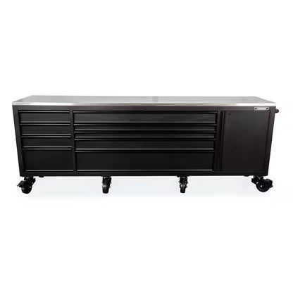 108 In. W X 24 In. D 9-Drawer Heavy-Duty Mobile Workbench with Stainless Steel Top in Matte Black