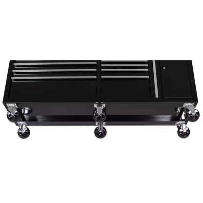 Standard Duty 72 In. W X 20 In. D 10-Drawer Gloss Black Mobile Workbench Cabinet with Solid Wood Top