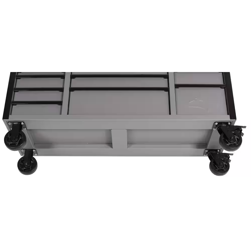 Heavy Duty 61 In. W X 23 In. D 15-Drawer Matte Gray Mobile Workbench Cabinet with Solid Wood Top