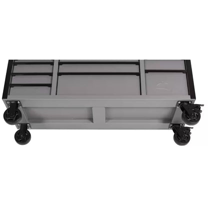 Heavy Duty 61 In. W X 23 In. D 15-Drawer Matte Gray Mobile Workbench Cabinet with Solid Wood Top