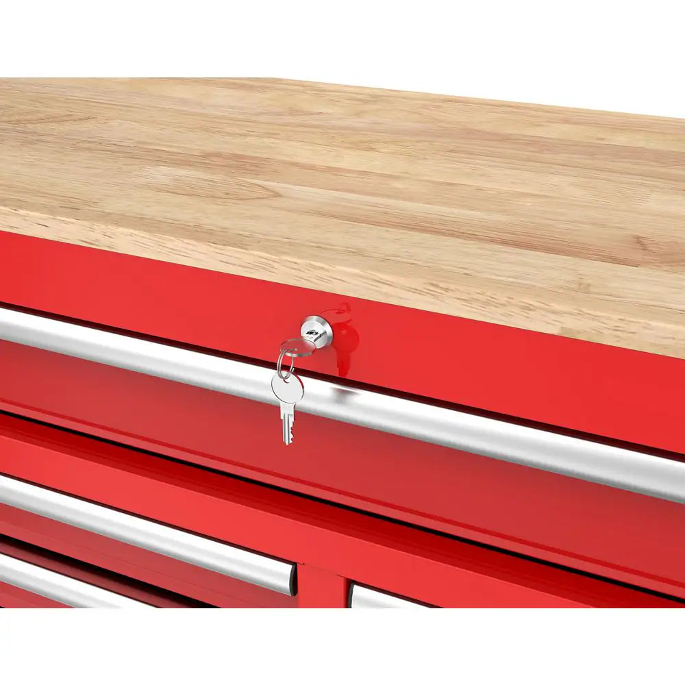 Tool Storage 46 In. W X 18 In. D 9-Drawer Gloss Red Mobile Workbench Cabinet