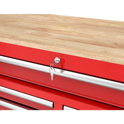 Tool Storage 46 In. W X 18 In. D 9-Drawer Gloss Red Mobile Workbench Cabinet