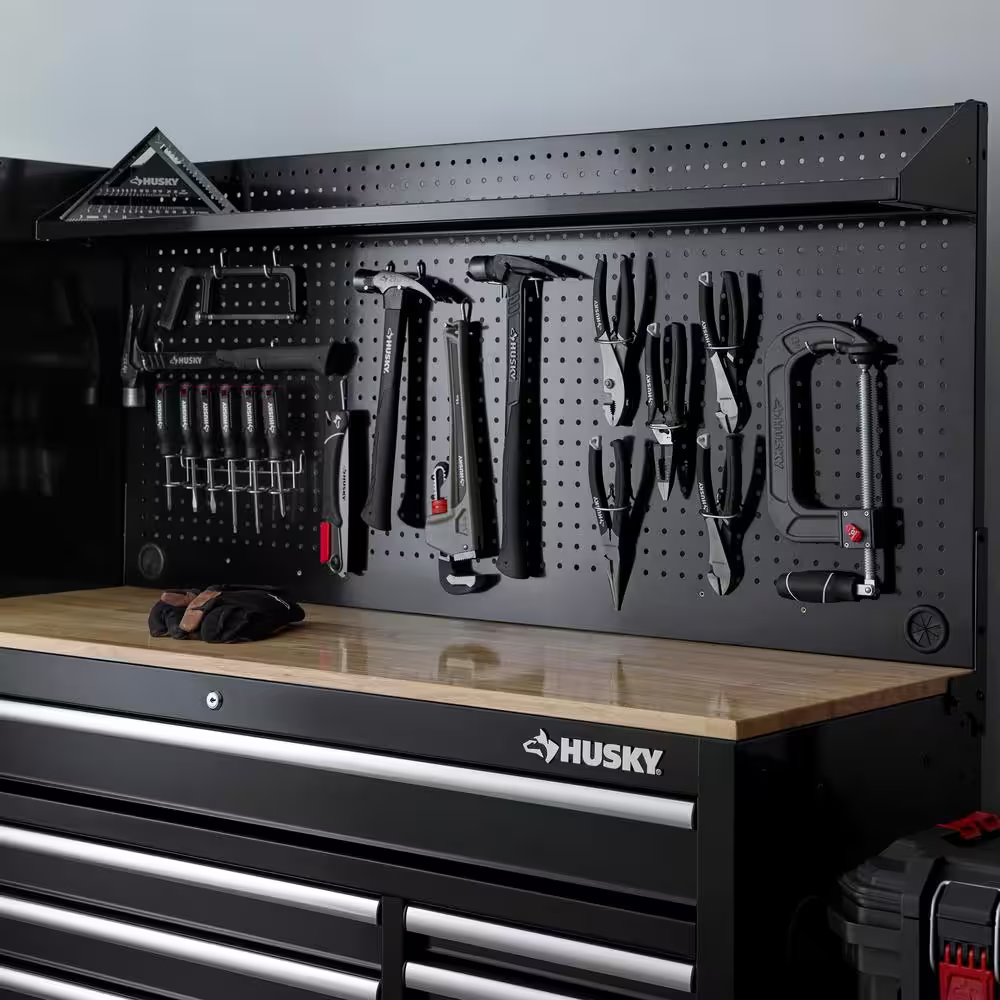 Modular Tool Storage 52 In. W Standard Duty Black Mobile Workbench Cabinet with Pegboard