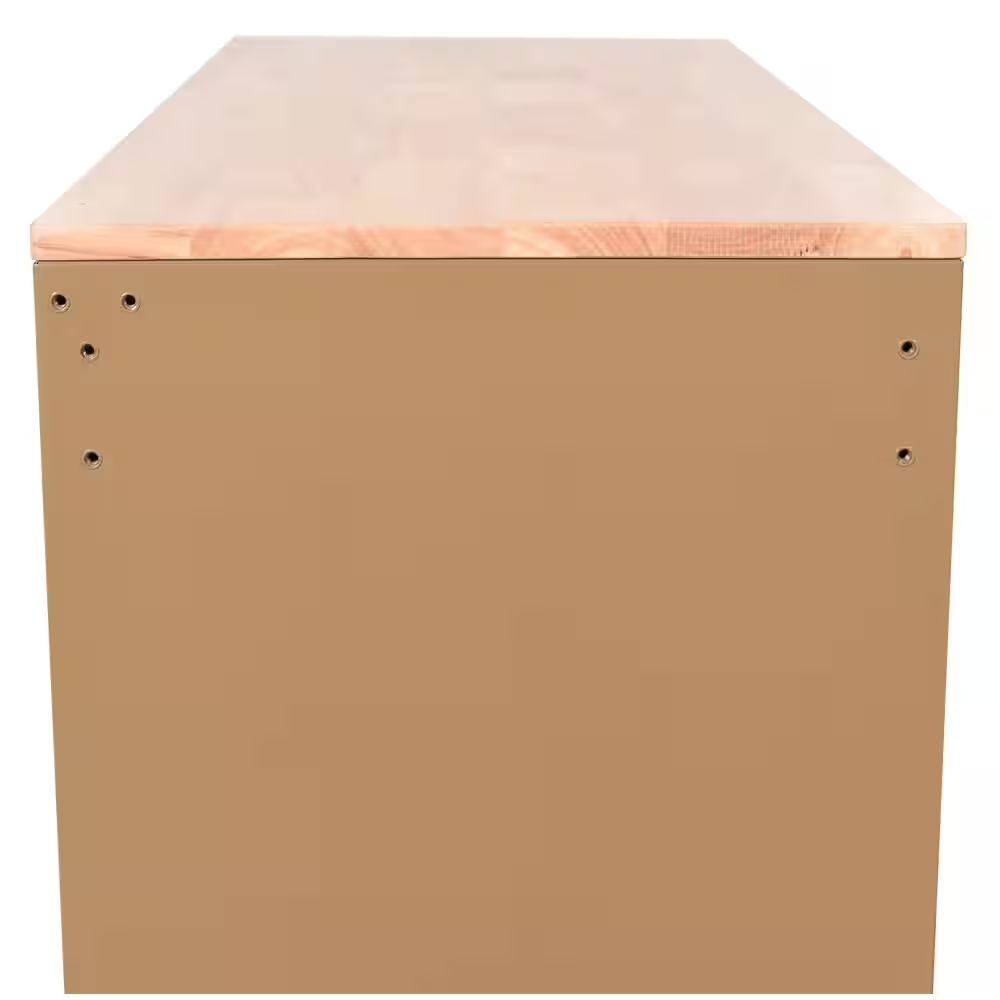 Standard Duty 46 In. W X 18 In. D 9-Drawer Gloss Tan Mobile Workbench Cabinet with Solid Wood Top