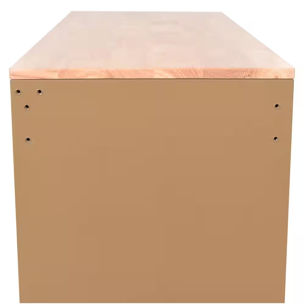 Standard Duty 46 In. W X 18 In. D 9-Drawer Gloss Tan Mobile Workbench Cabinet with Solid Wood Top