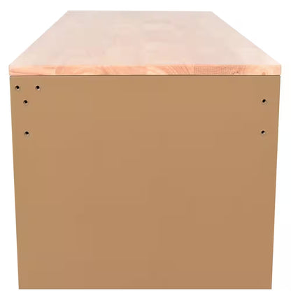 Standard Duty 46 In. W X 18 In. D 9-Drawer Gloss Tan Mobile Workbench Cabinet with Solid Wood Top