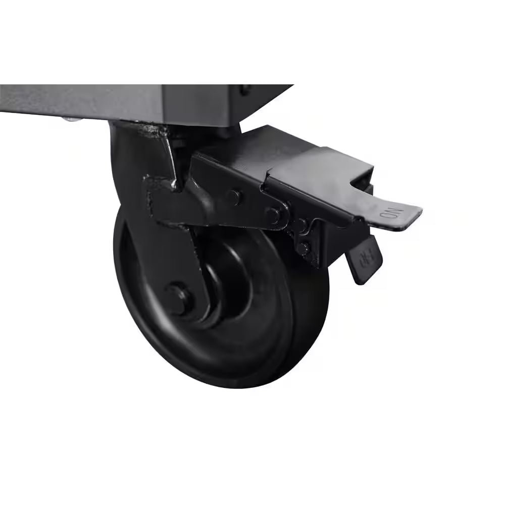 61 In. W X 26 In. D Heavy Duty 10-Drawer 1-Door Mobile Workbench with Hardwood Top, Pegboard and Shelf in Matte Black