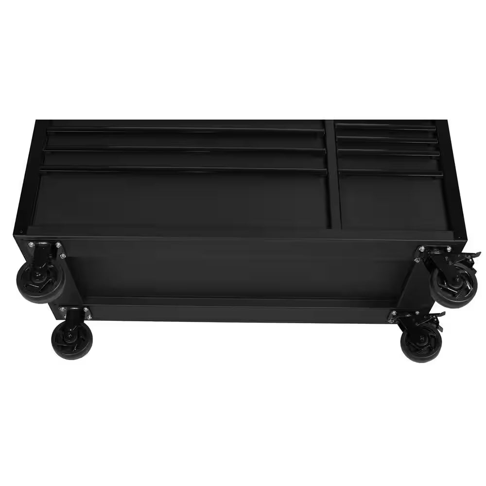 56 In. W X 27.6 In. D 10-Drawer Matte Black Heavy-Duty Mobile Workbench with Pegboard and Top Cabinets