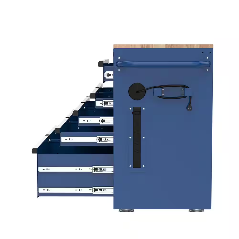 Tool Storage 46 In. W X 18 In. D 9-Drawer Gloss Blue Mobile Workbench Cabinet