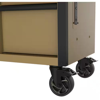 Standard-Duty 52 In. W 10-Drawer Matte Tan Mobile Workbench Cabinet with Solid Wood Top