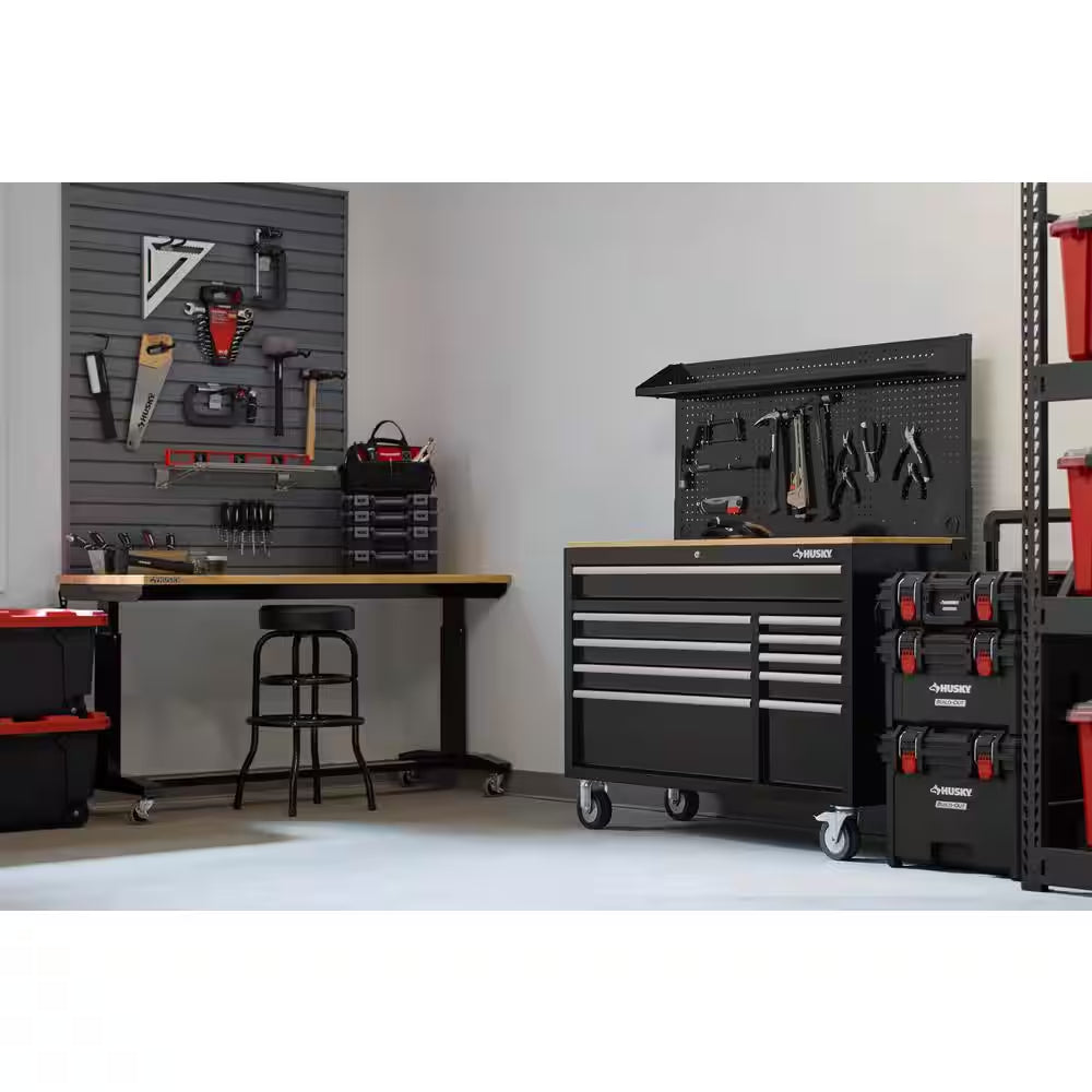 Modular Tool Storage 52 In. W Standard Duty Black Mobile Workbench Cabinet with Pegboard