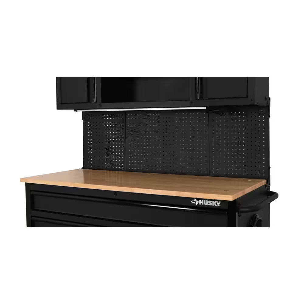 56 In. W X 27.6 In. D 10-Drawer Matte Black Heavy-Duty Mobile Workbench with Pegboard and Top Cabinets