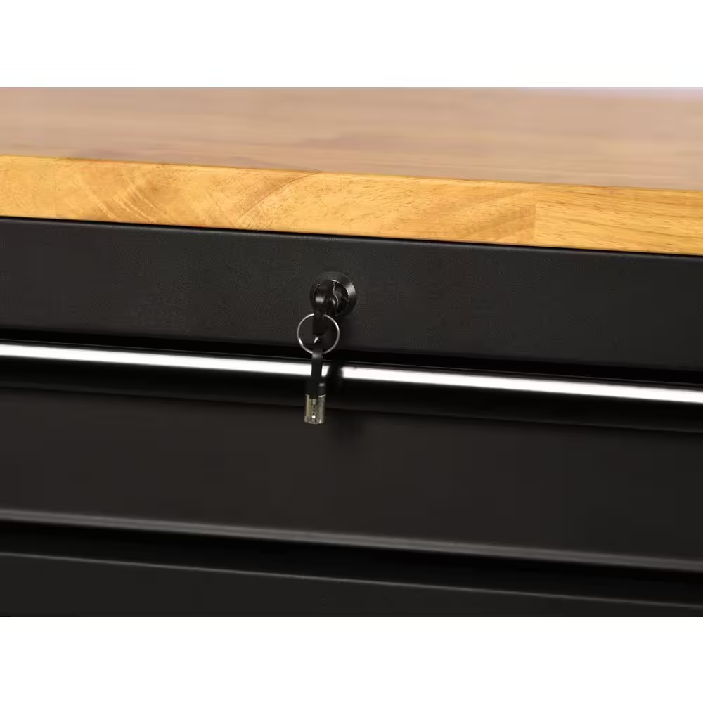 61 In. W X 23 In. D Heavy Duty 15-Drawer Mobile Workbench Tool Chest with Solid Wood Top in Matte Black