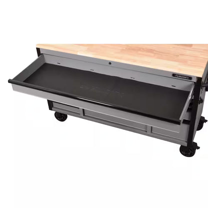Heavy Duty 61 In. W X 23 In. D 15-Drawer Matte Gray Mobile Workbench Cabinet with Solid Wood Top