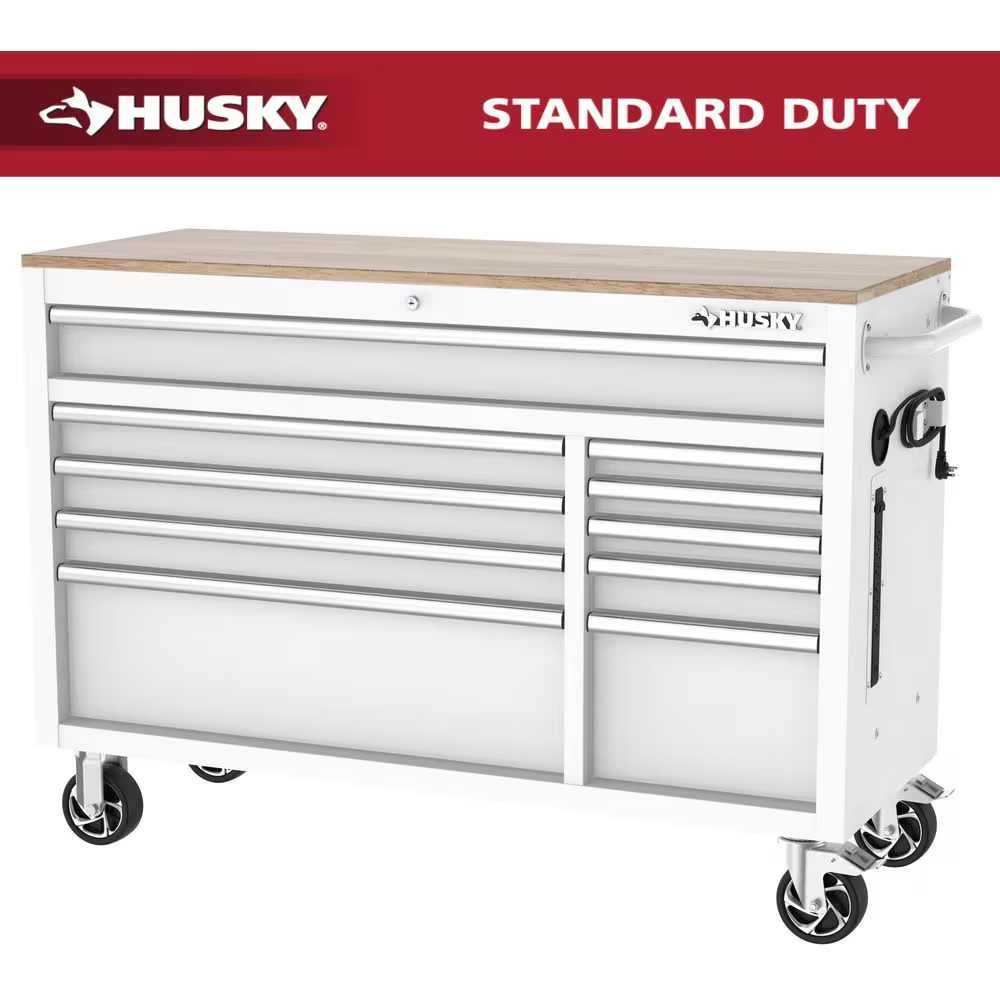 Modular Tool Storage 52 In. W White Mobile Workbench Cabinet