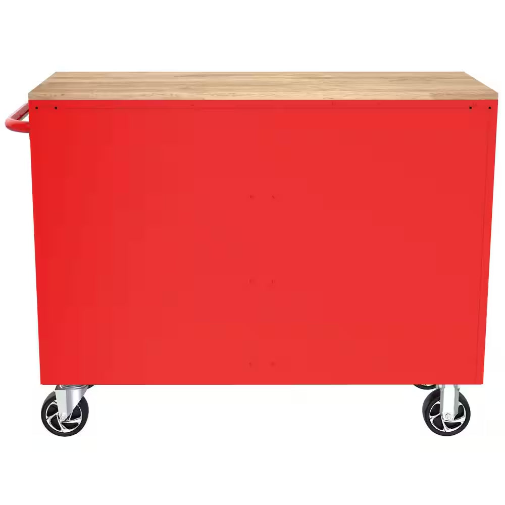 Tool Storage 46 In. W X 18 In. D 9-Drawer Gloss Red Mobile Workbench Cabinet