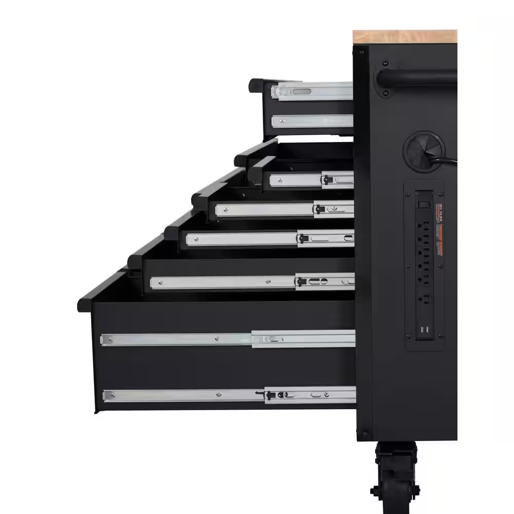 56 In. W X 27.6 In. D 10-Drawer Matte Black Heavy-Duty Mobile Workbench with Pegboard and Top Cabinets
