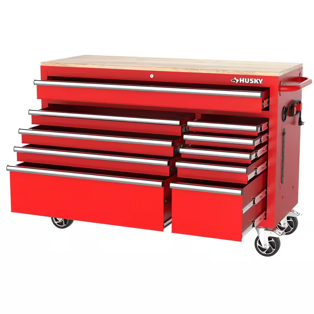 Modular Tool Storage 52 In. W X 20 In. D Standard Duty Red Mobile Workbench Cabinet