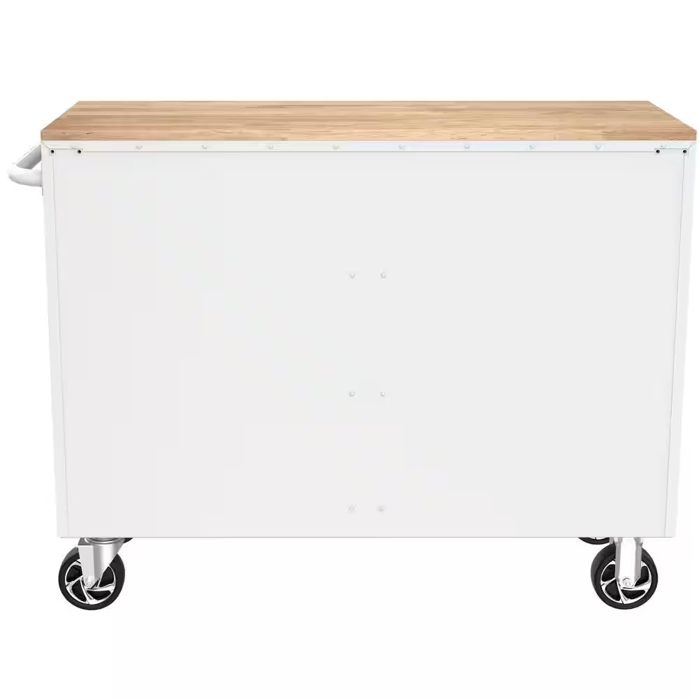 Tool Storage 46 In. W X 18 In. D 9-Drawer Gloss White Mobile Workbench Cabinet