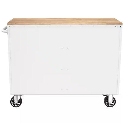 Tool Storage 46 In. W X 18 In. D 9-Drawer Gloss White Mobile Workbench Cabinet