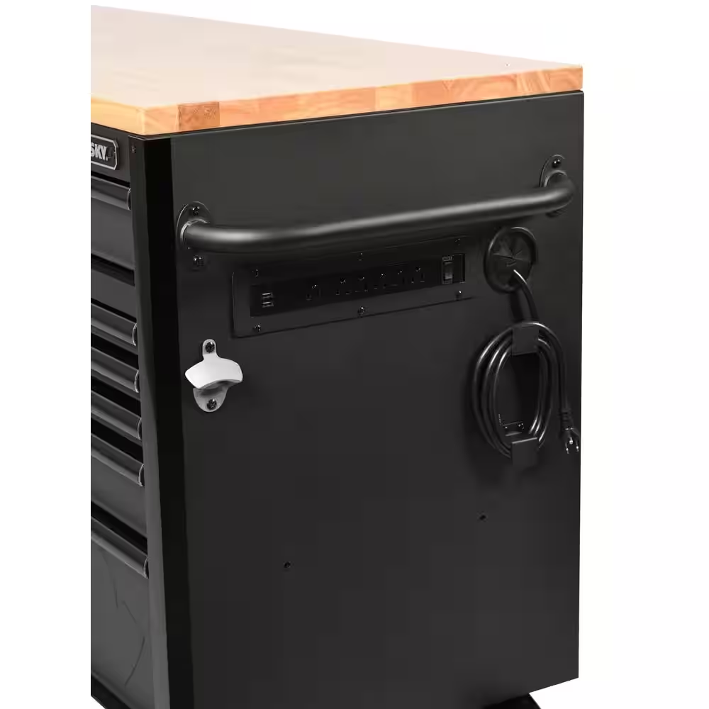 61 In. W X 23 In. D Heavy Duty 15-Drawer Mobile Workbench Tool Chest with Solid Wood Top in Matte Black