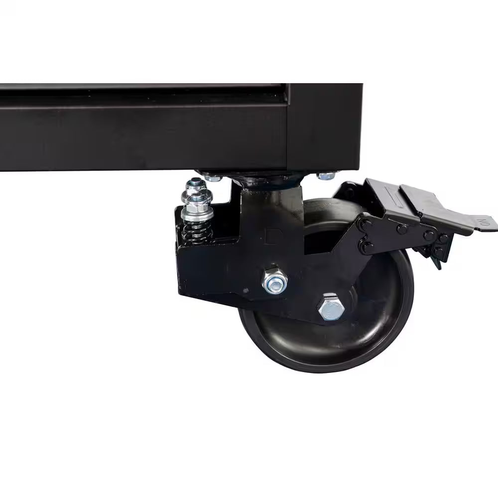 96 In. W X 24 In. D 16-Drawer Heavy-Duty Mobile Workbench with Stainless Steel Top in Matte Black