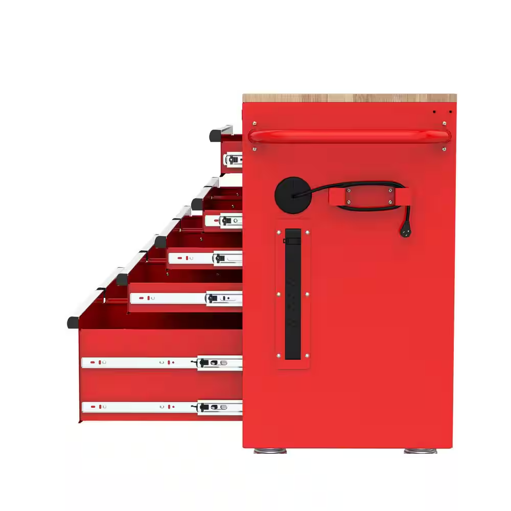 Tool Storage 46 In. W X 18 In. D 9-Drawer Gloss Red Mobile Workbench Cabinet
