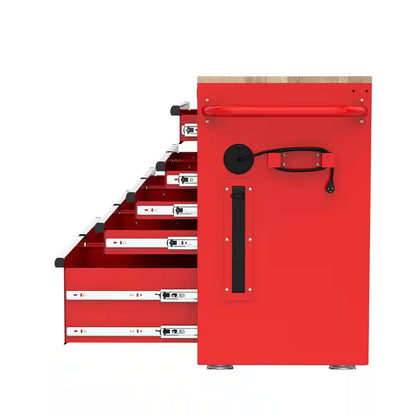 Tool Storage 46 In. W X 18 In. D 9-Drawer Gloss Red Mobile Workbench Cabinet