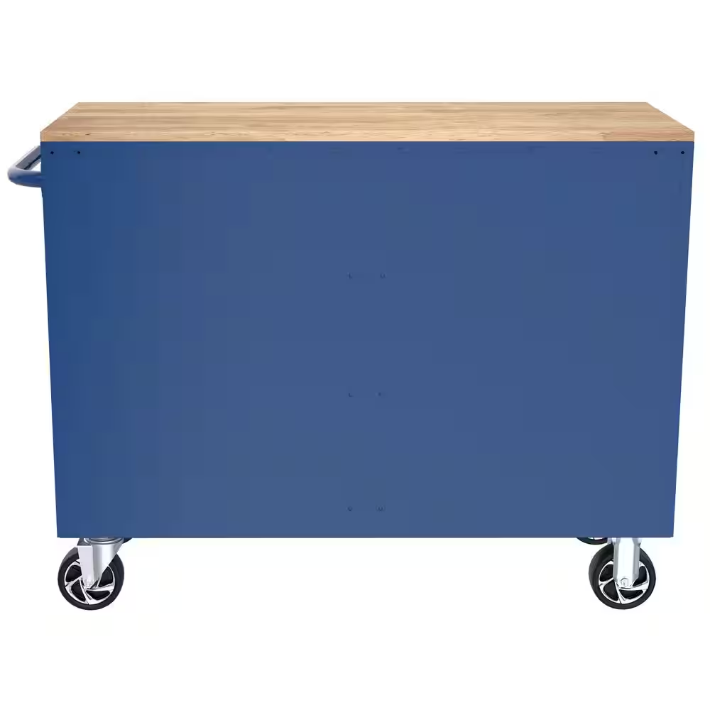 Tool Storage 46 In. W X 18 In. D 9-Drawer Gloss Blue Mobile Workbench Cabinet