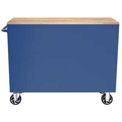 Tool Storage 46 In. W X 18 In. D 9-Drawer Gloss Blue Mobile Workbench Cabinet