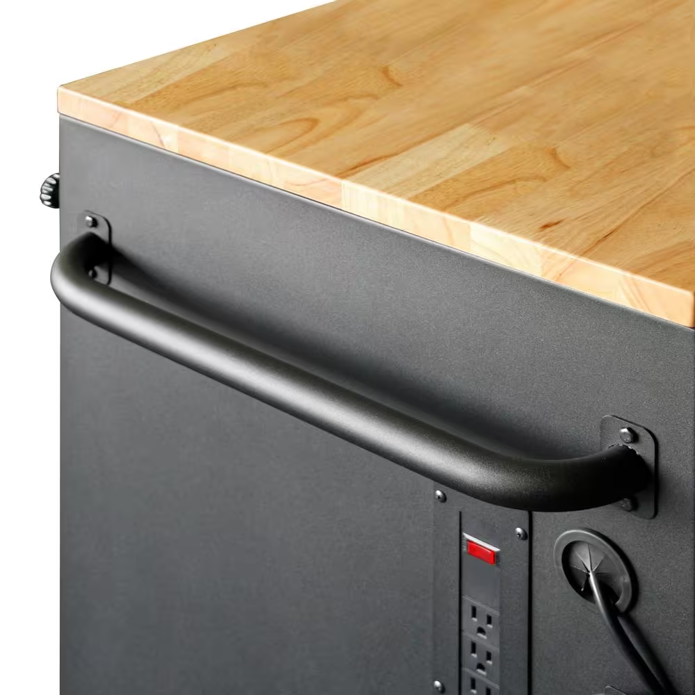 52 In. W X 25 In. D Heavy Duty 9-Drawer Mobile Workbench Cabinet with Adjustable-Height Hardwood Top in Matte Black