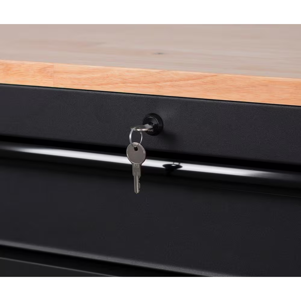 56 In. W X 27.6 In. D 10-Drawer Matte Black Heavy-Duty Mobile Workbench with Pegboard and Top Cabinets