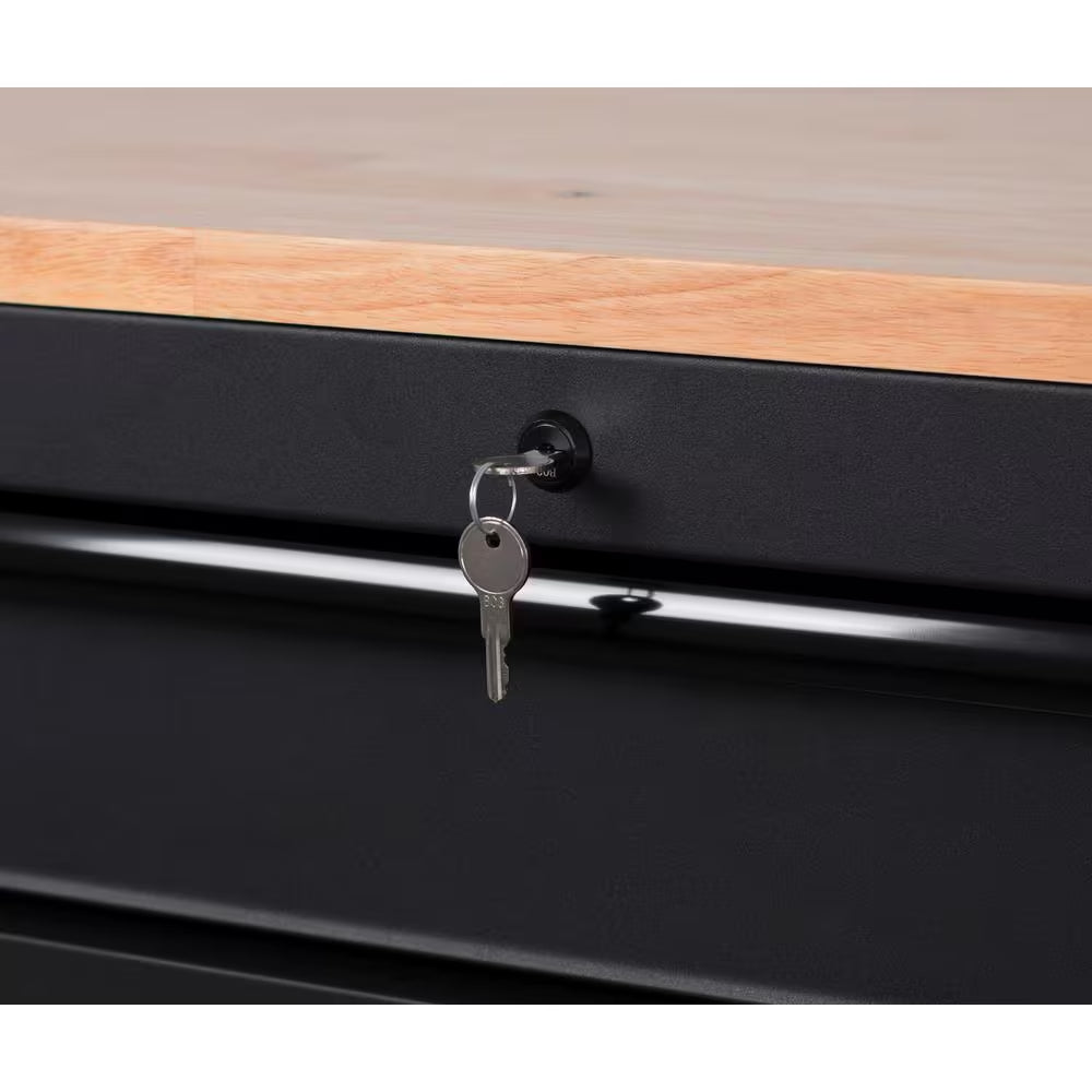 56 In. W X 27.6 In. D 10-Drawer Matte Black Heavy-Duty Mobile Workbench with Pegboard and Top Cabinets