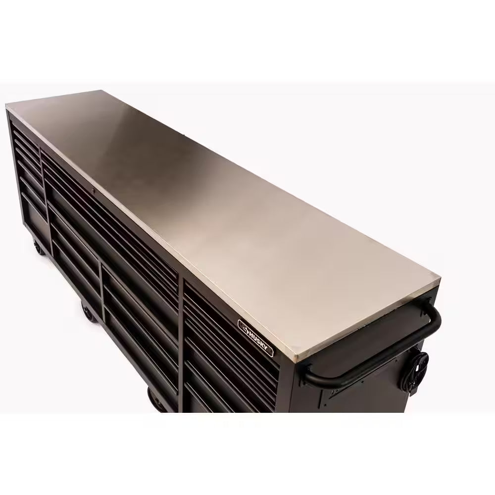 Tool Storage Heavy Duty 96 In. W X 24 In. D Matte Black Mobile Workbench Cabinet with Stainless Steel Top