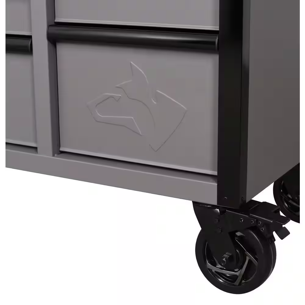 Heavy Duty 61 In. W X 23 In. D 15-Drawer Matte Gray Mobile Workbench Cabinet with Solid Wood Top