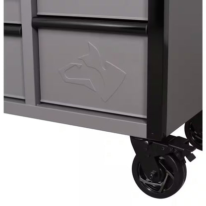 Heavy Duty 61 In. W X 23 In. D 15-Drawer Matte Gray Mobile Workbench Cabinet with Solid Wood Top