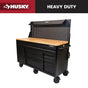 61 In. W X 26 In. D Heavy Duty 10-Drawer 1-Door Mobile Workbench with Hardwood Top, Pegboard and Shelf in Matte Black