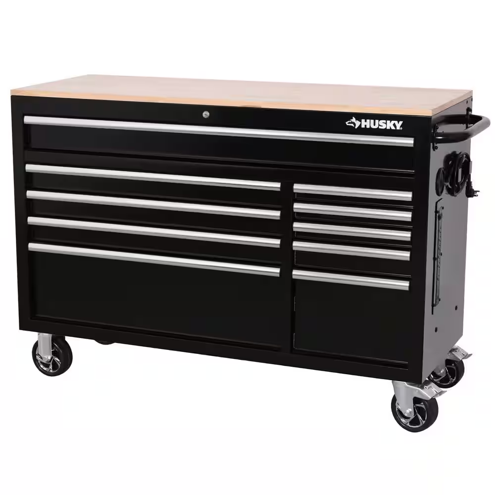 Modular Tool Storage 52 In. W Standard Duty Black Mobile Workbench Cabinet with Pegboard