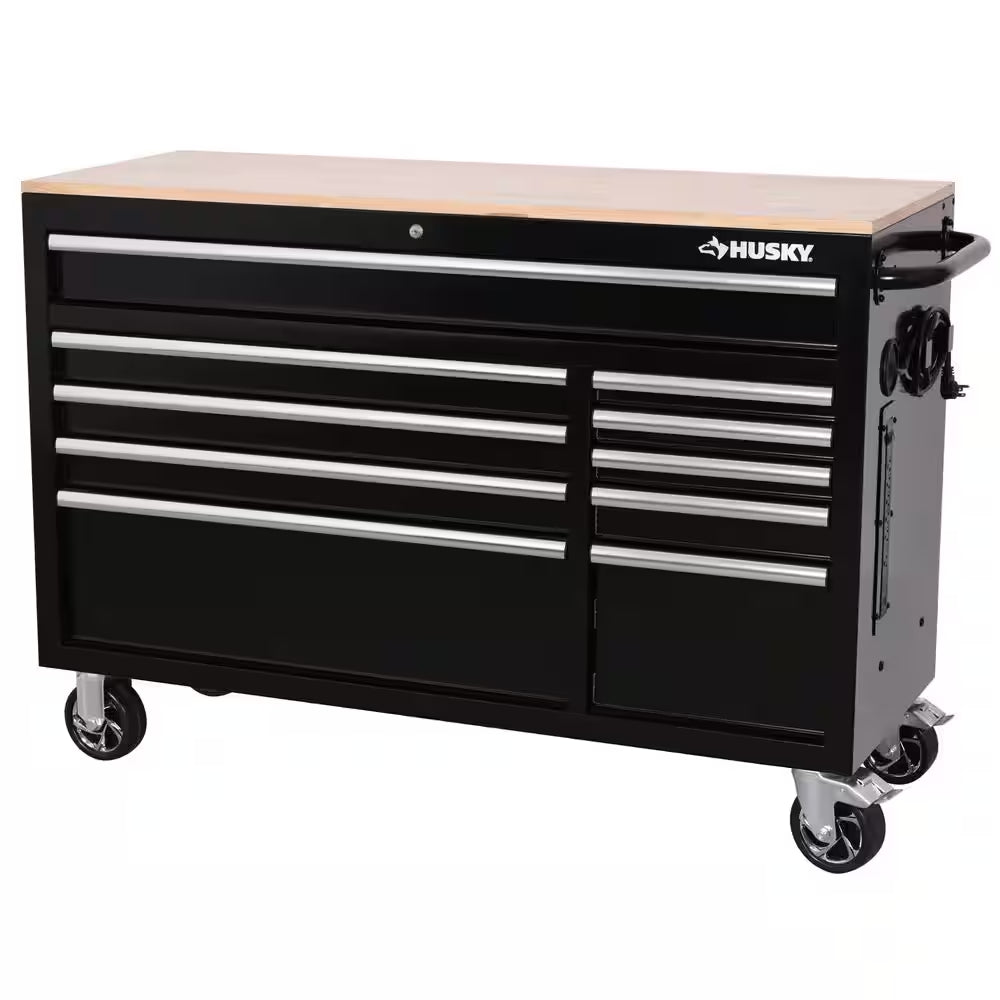 Modular Tool Storage 52 In. W Standard Duty Black Mobile Workbench Cabinet with Pegboard