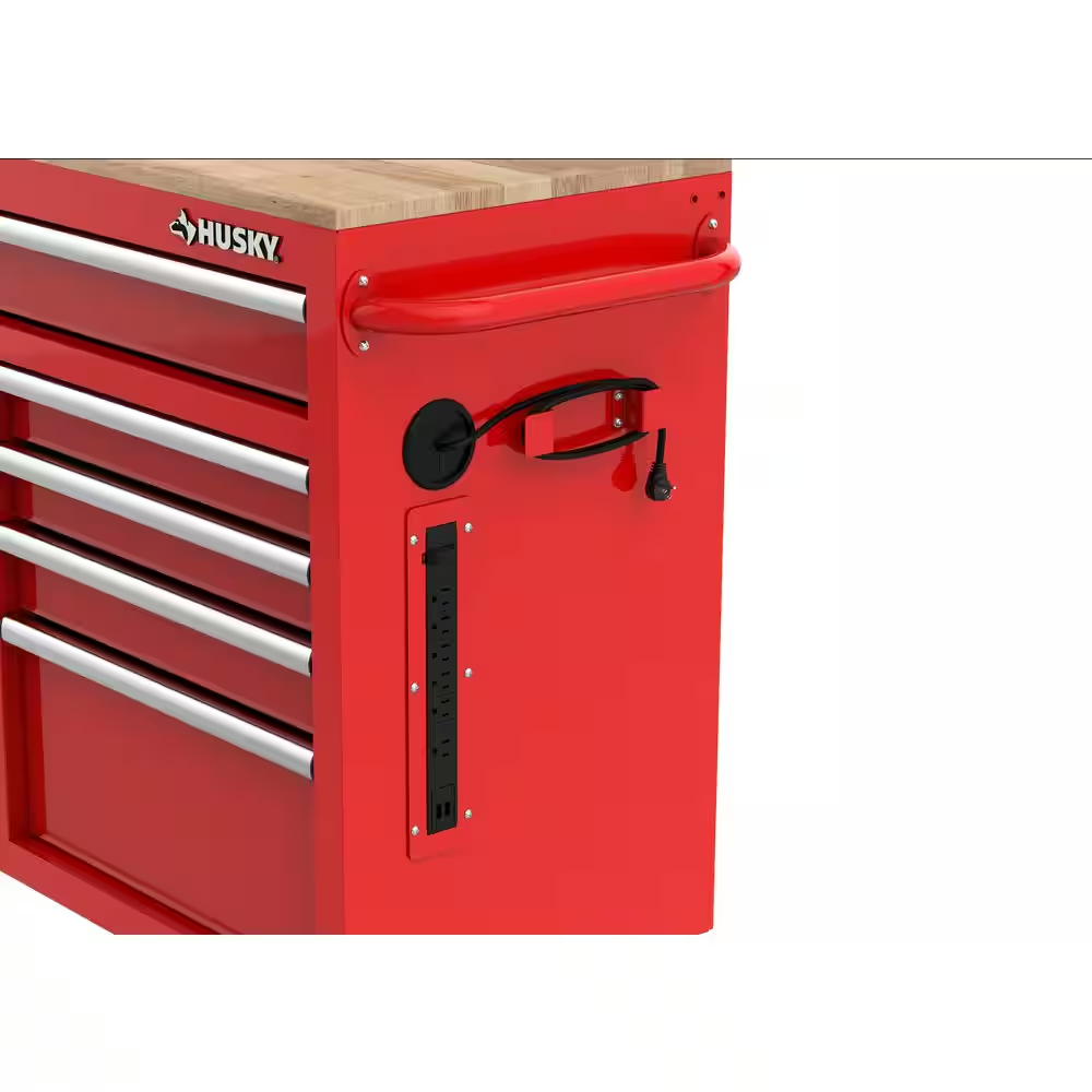 Tool Storage 46 In. W X 18 In. D 9-Drawer Gloss Red Mobile Workbench Cabinet
