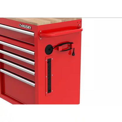 Tool Storage 46 In. W X 18 In. D 9-Drawer Gloss Red Mobile Workbench Cabinet